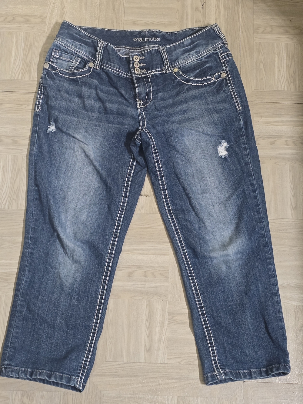 Maurices Dark Blue Cropped Distressed Jeans